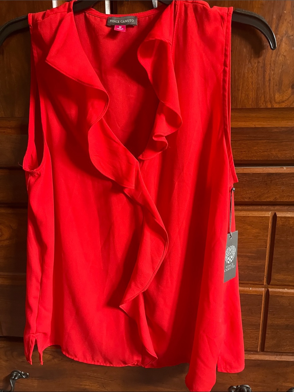 Vince Camuto Bright Red Ruffle V-Neck Sleeveless Camisole